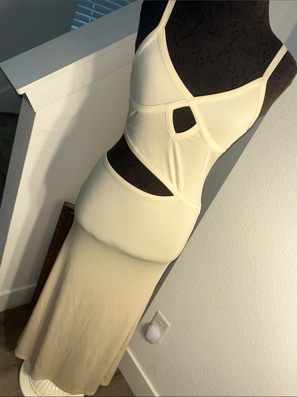 Cutout Cream Maxi Dress with Strappy Detail
